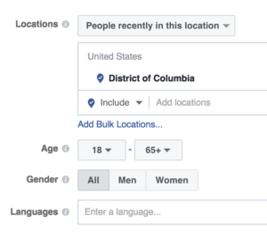 Facebook ad geotargeting People Recently in a location