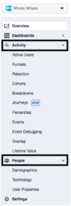 A screenshot of the Facebook Analytics navigation menu.