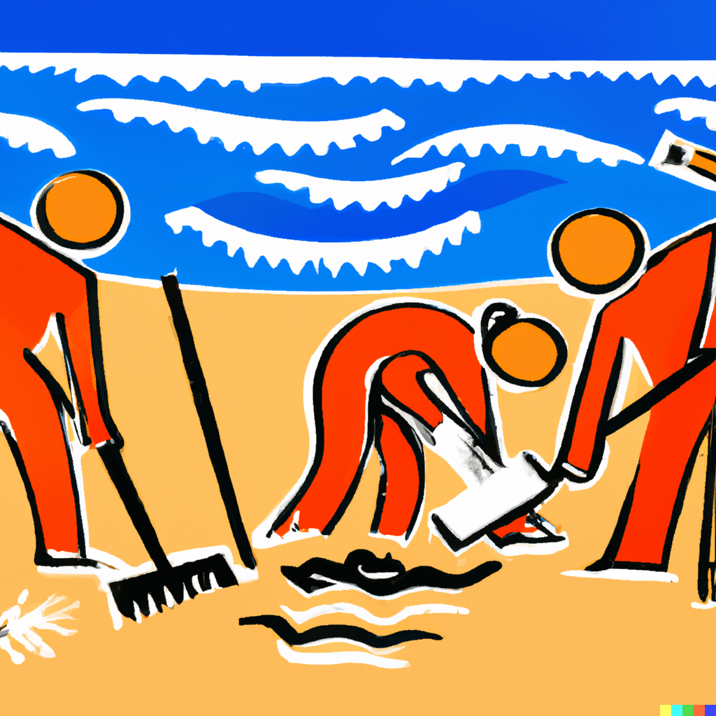 Keith Haring beach clean up. Created with DALL·E, an AI system by OpenAI